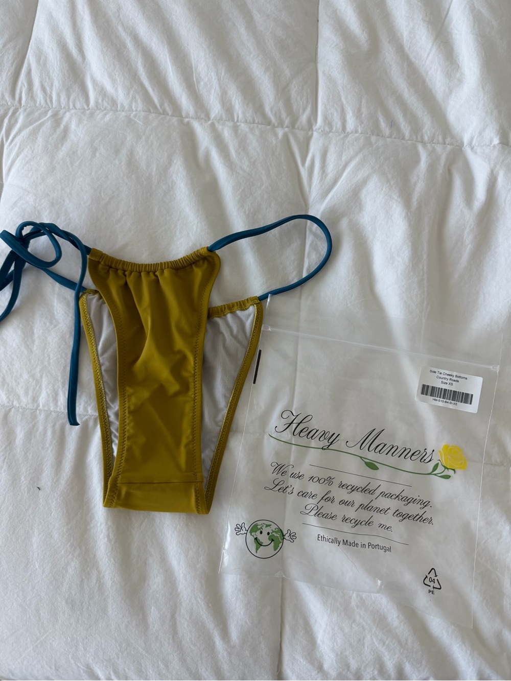 Heavy Manners Olive Green Bikini Bottom with Teal Straps